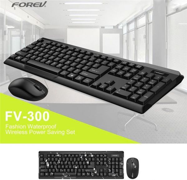 فعالية يفوز بوظة  FOREV Wireless Keyboard For PC & Laptop – FV-300 -كيبورد +ماوس لاسلكي –  لوجو كمبيوتر شوب