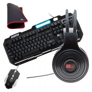 (KB344) كومبو الألعاب 4 فى 1 2B (KB344) 4 in 1 Gaming Combo - Wired Metal Back lighting Keyboard - Mouse-Pad - Wired Mouse and Wired Gaming headphone