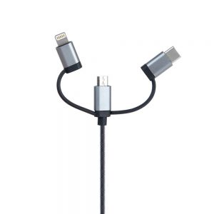 A.BST 3in1 Sync & Charge Cable - Lightning + Type-C + Micro - Tangle Free 100% Copper - Black كابل شحن موبايل 3 فى 1