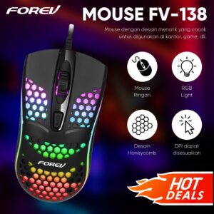 Forev  Mouse Gaming Honey CombFV-138 7 LED RGB Effects Up to 7200DPI