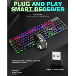 FOREV FV-380 Rainbow Backlit Keyboard 2.4Ghz Wireless Rechargeable Keyboard and Mouse Set Illuminated For PC