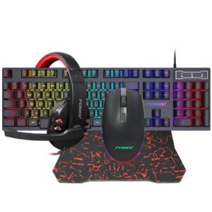 FOREV FV-Q809 Keyboard + Mouse + Mouse Pad + Headset 4 in 1 Set for Office, Game