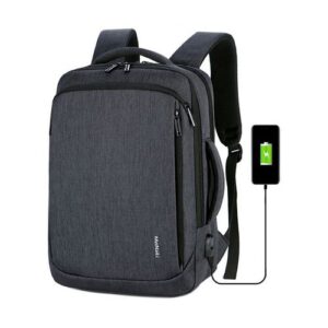 Meinaili (023) Nylon Laptop Backpack With USB Charging Port, 15.6-inch - Black