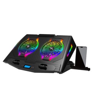 Standard ICE07 Gaming Laptop Cooling Pad Stand with Mobile Holder – 2*RGB BIG Fans – LCD Screen – 2*USB