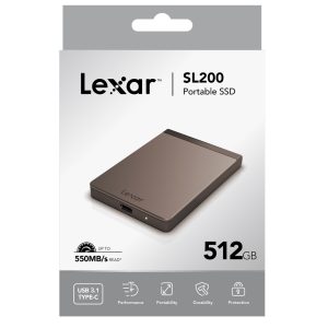 Lexar SL200 512GB Portable SSD, External SSD, Solid State Drive, Up to 550MB/s Read, 400MB/s Write, USB Type-C port