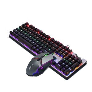 FV-Q609 Wired Mechanical Gaming Keyboard Mouse Combo Blue Switch 104-Key RGB Keyboard Optical Mice Set for PC Gamer