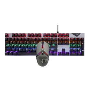 FV-Q609 Wired Mechanical Gaming Keyboard Mouse Combo Blue Switch 104-Key RGB Keyboard Optical Mice Set for PC Gamer